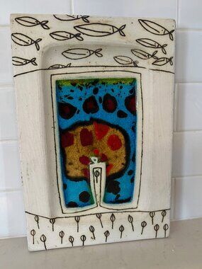 One of a Kind Earthenware Ceramic Tray w Fused Glass - Handmade by Nina Bernardi